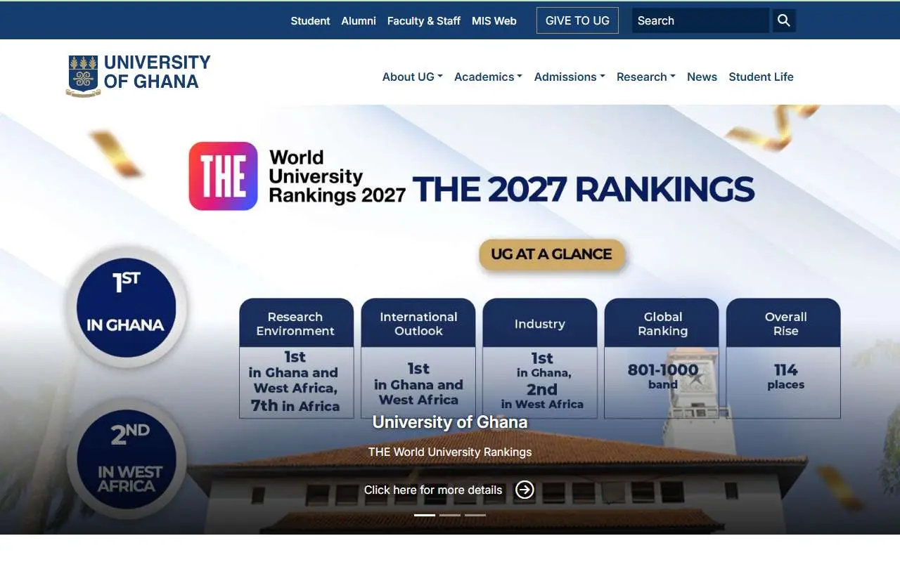 Tampilan website resmi Universitas Ghana (ug.edu.gh)