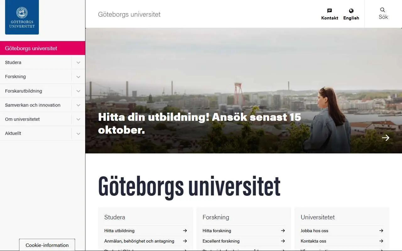 Tampilan website resmi Universitas Gothenburg (gu.se)