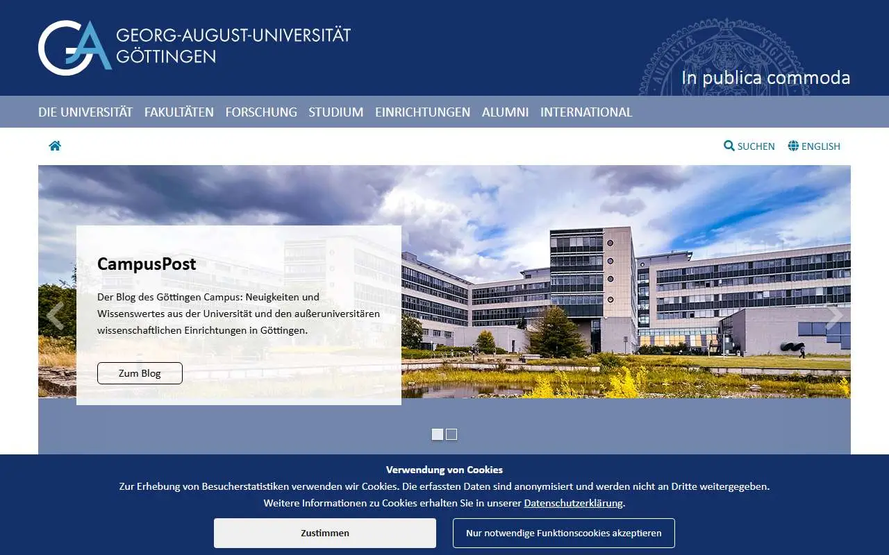 Tampilan website resmi Universitas Georg August Göttingen (uni-goettingen.de)
