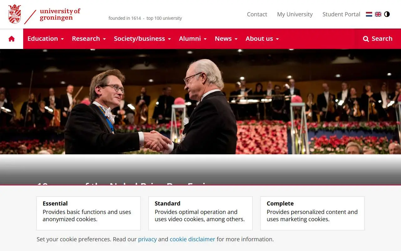 Tampilan website resmi Universitas Groningen (rug.nl)
