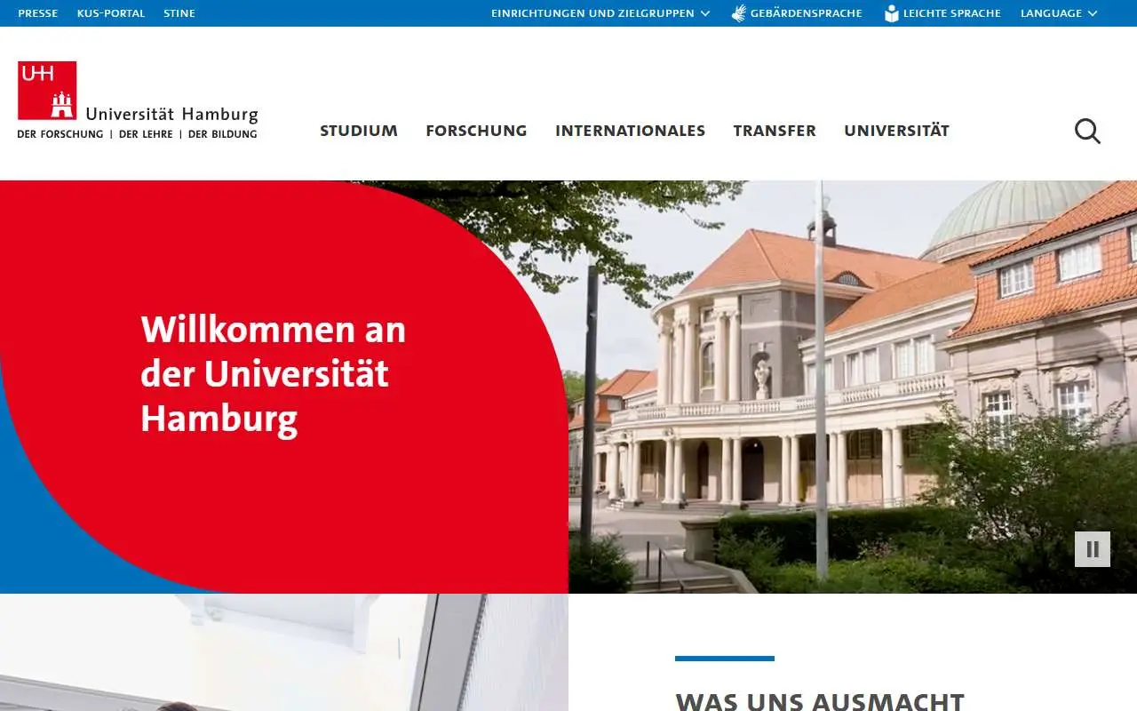 Tampilan website resmi Universitas Hamburg (uni-hamburg.de)