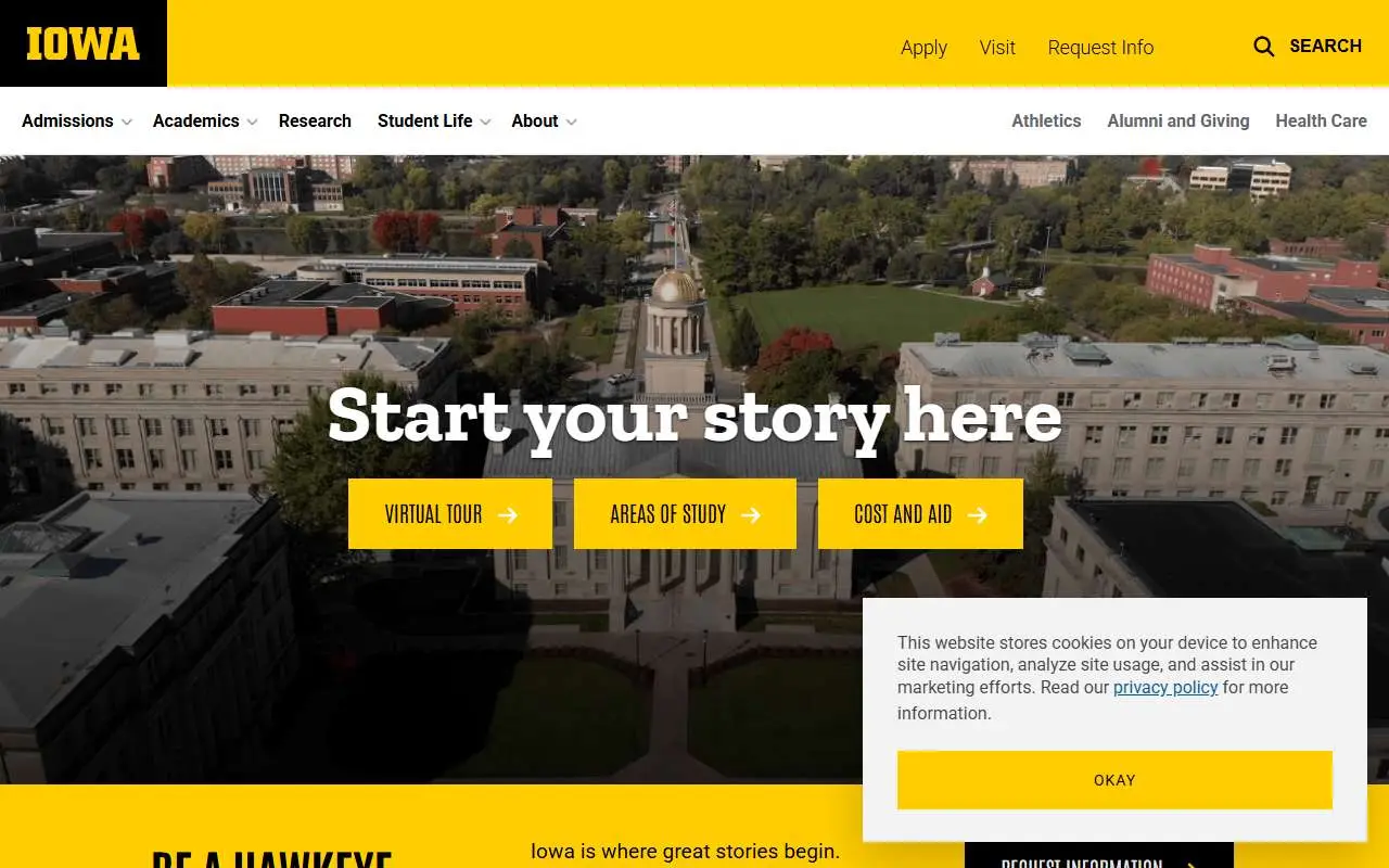 Tampilan website resmi Universitas Iowa (uiowa.edu)