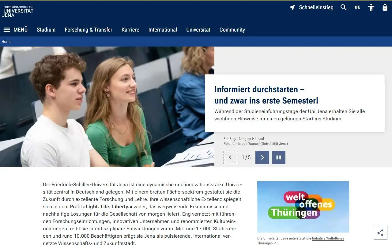 Tampilan website resmi Universitas Jena (uni-jena.de)
