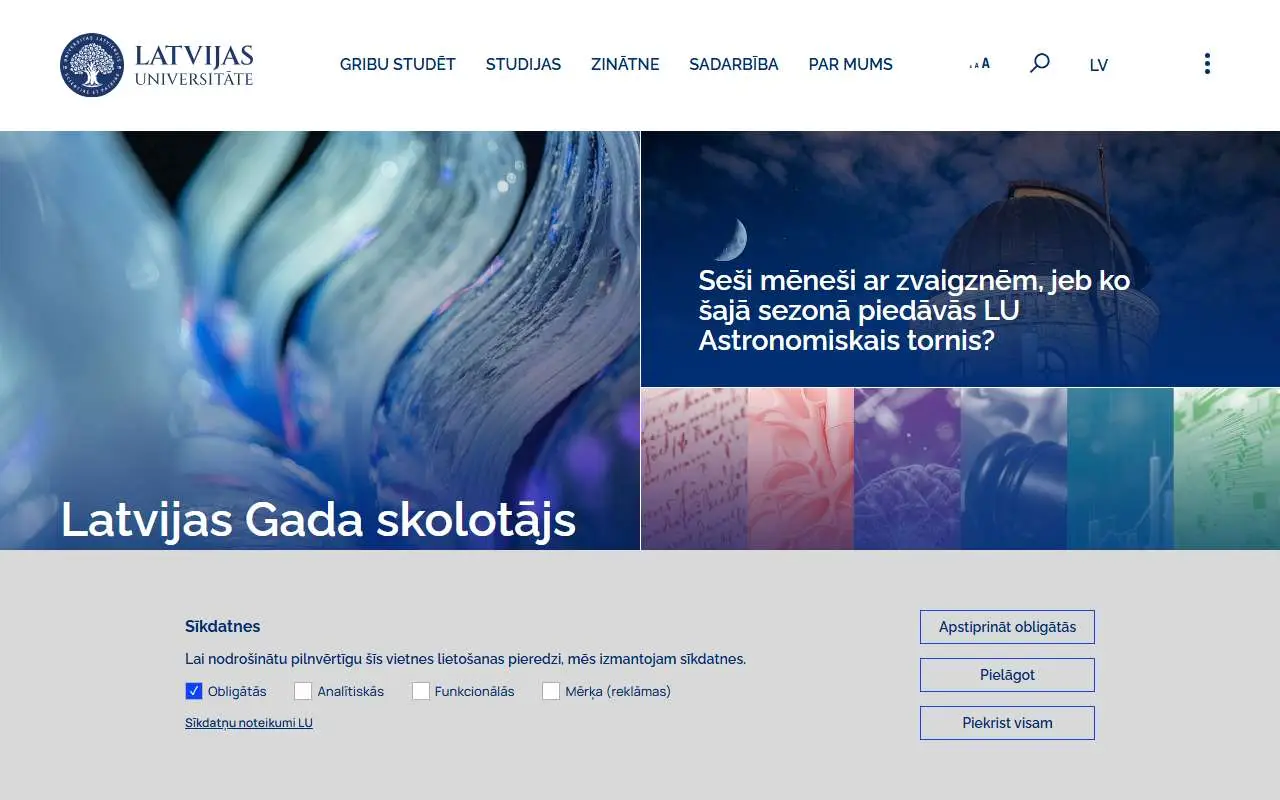 Tampilan website resmi Universitas Latvia (lu.lv)