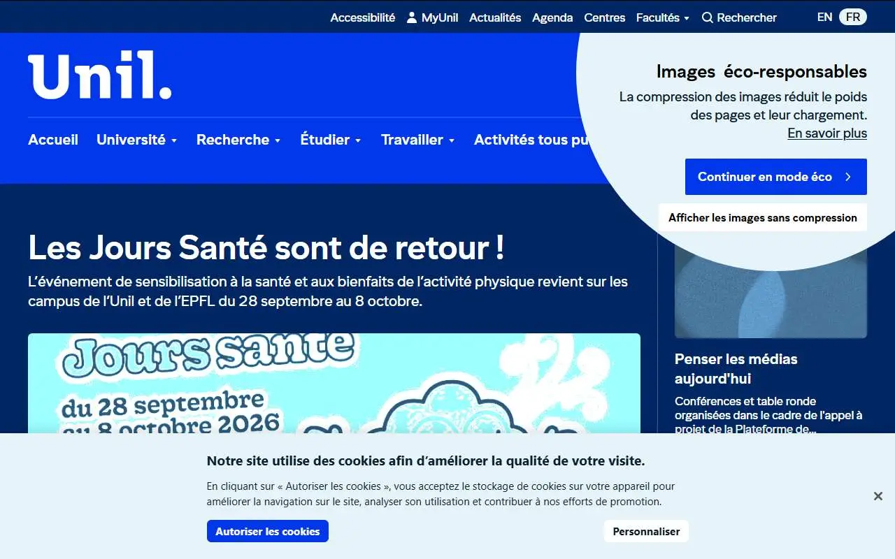 Tampilan website resmi Universitas Lausanne (unil.ch)