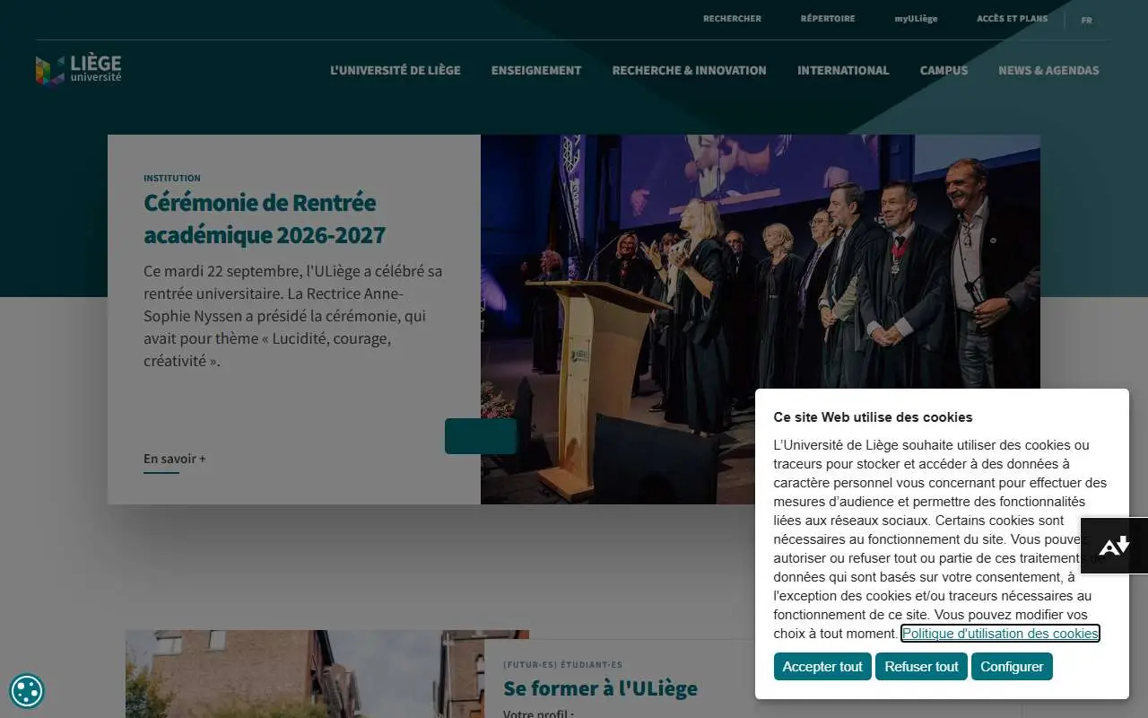 Tampilan website resmi Universitas Liège (uliege.be)