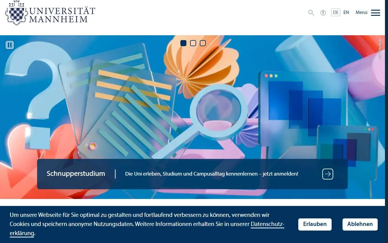 Tampilan website resmi Universitas Mannheim (uni-mannheim.de)