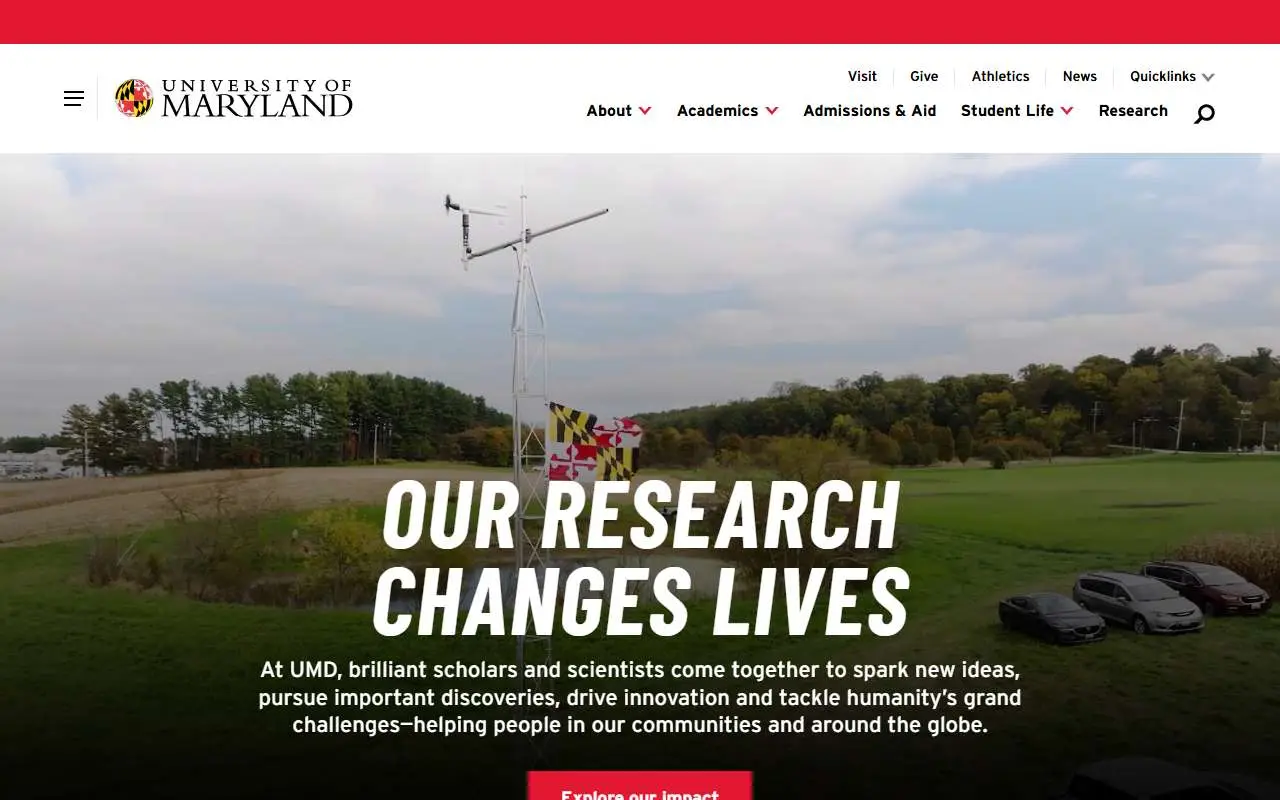 Tampilan website resmi Universitas Maryland (umd.edu)