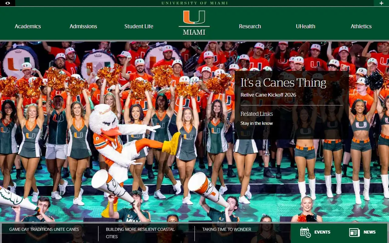 Tampilan website resmi Universitas Miami (welcome.miami.edu)