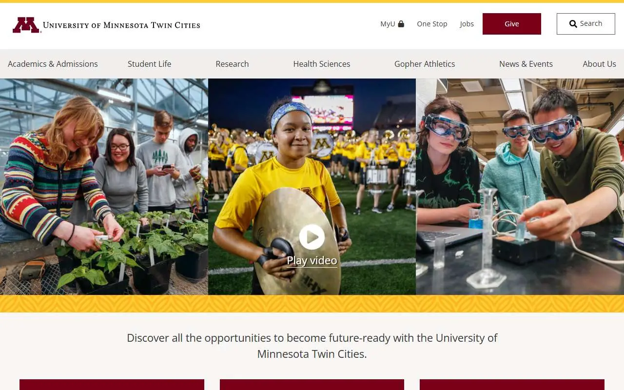 Tampilan website resmi Universitas Minnesota (twin-cities.umn.edu)