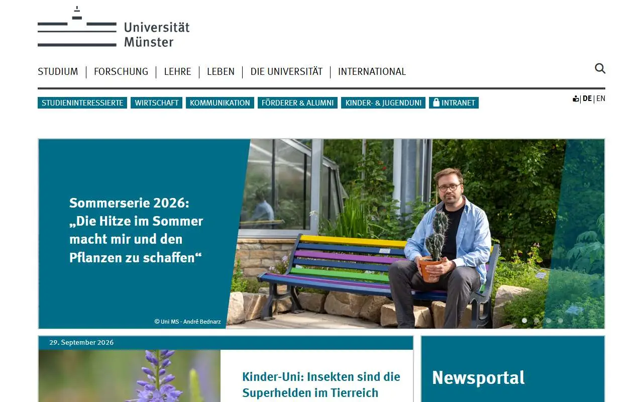 Tampilan website resmi University of Münster (uni-muenster.de)