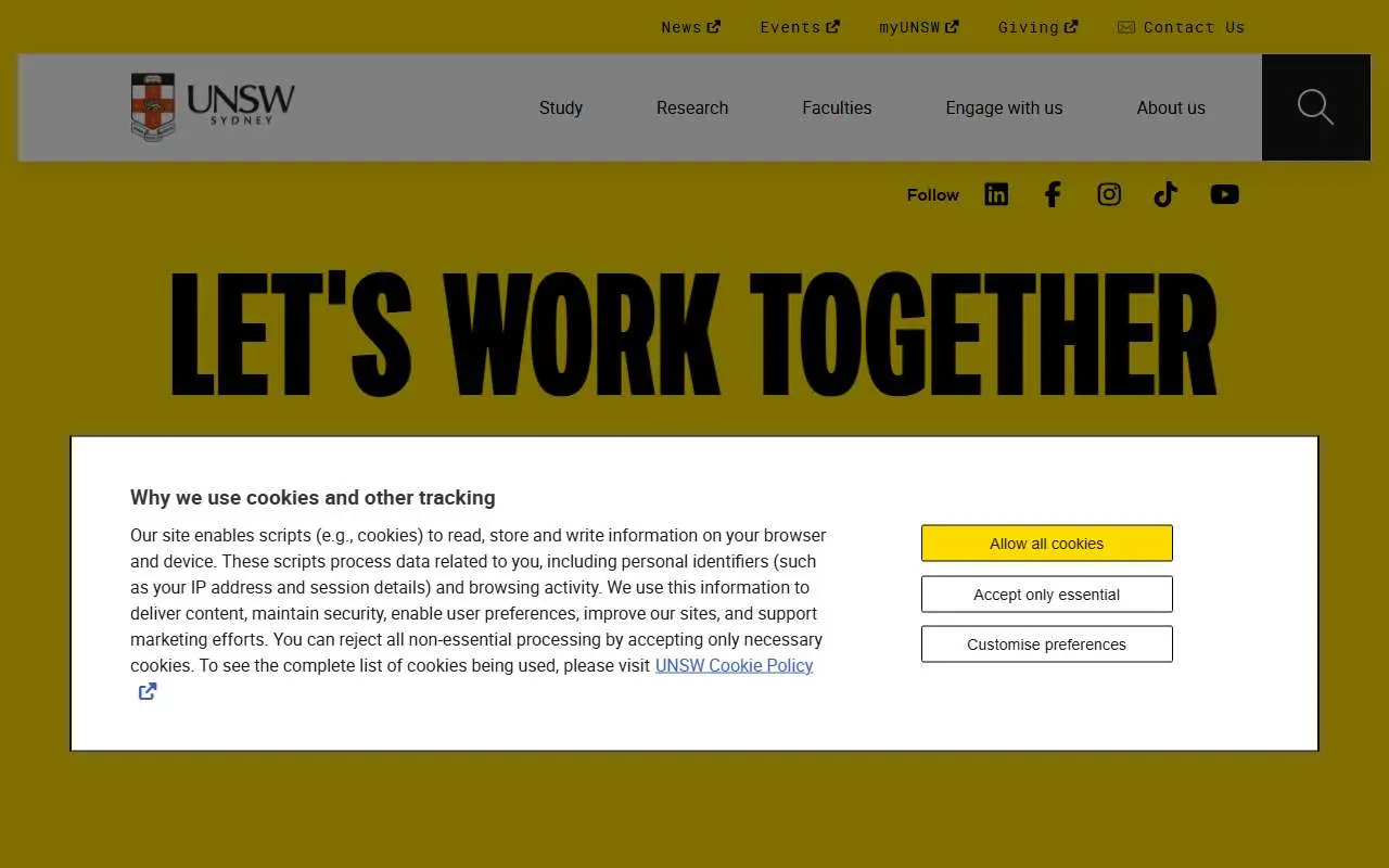 Tampilan website resmi Universitas New South Wales (unsw.edu.au)