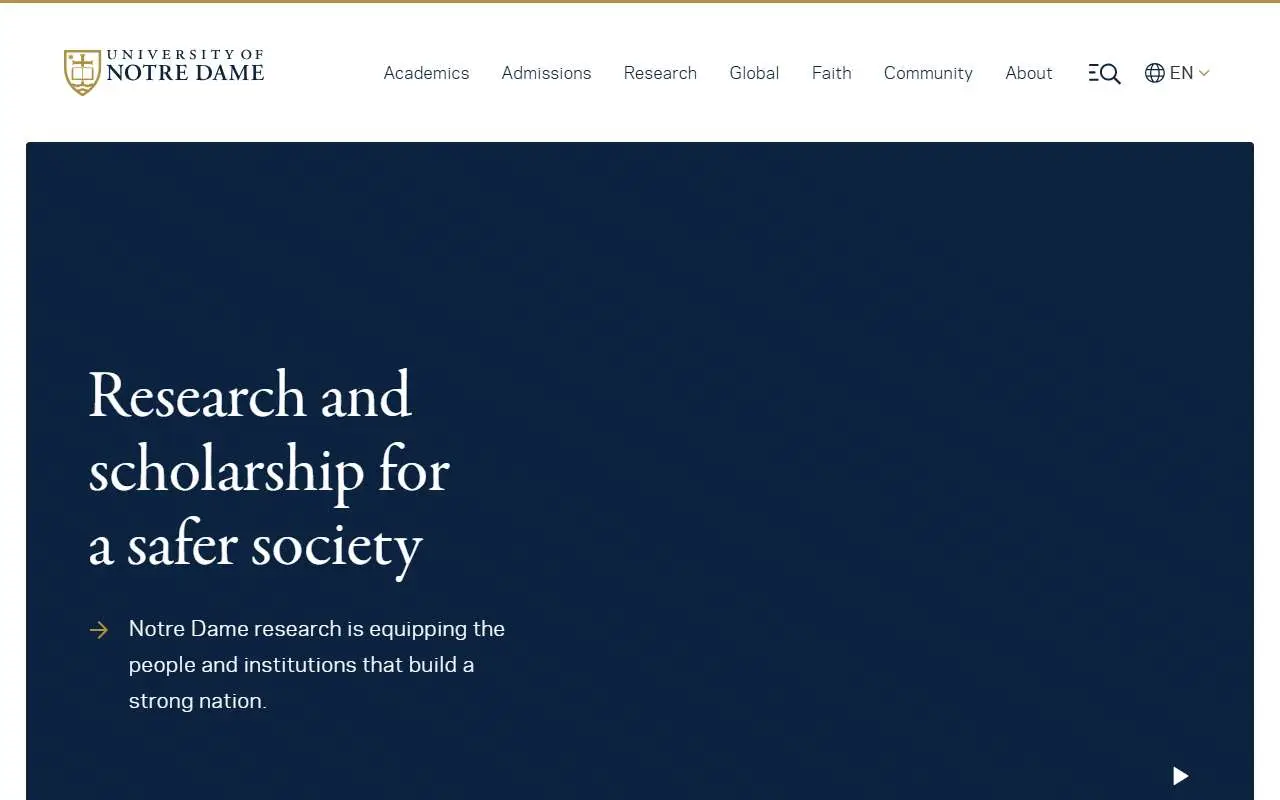 Tampilan website resmi Universitas Notre Dame (nd.edu)