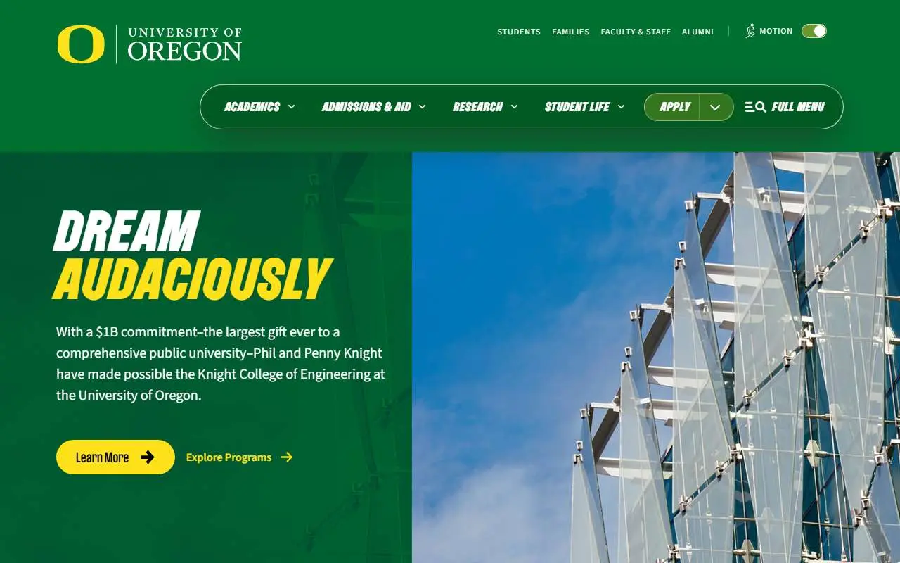 Tampilan website resmi Universitas Oregon (uoregon.edu)