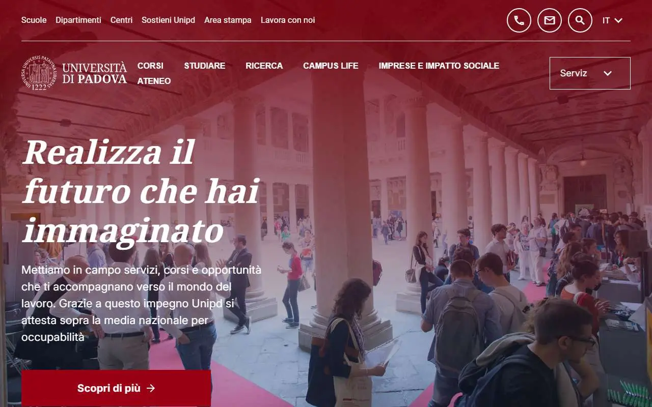 Tampilan website resmi Universitas Padua (unipd.it)