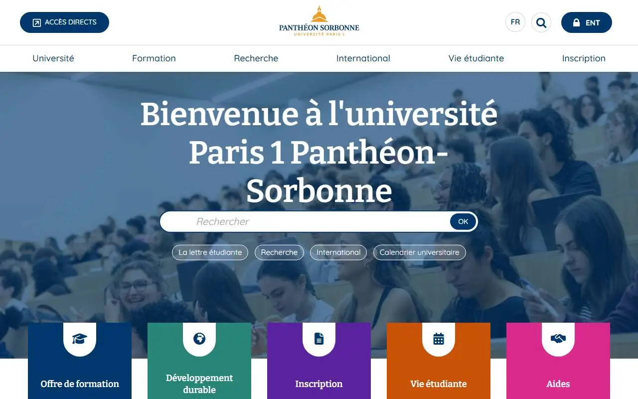 Tampilan website resmi Universitas Paris 1 Panthéon-Sorbonne (pantheonsorbonne.fr)