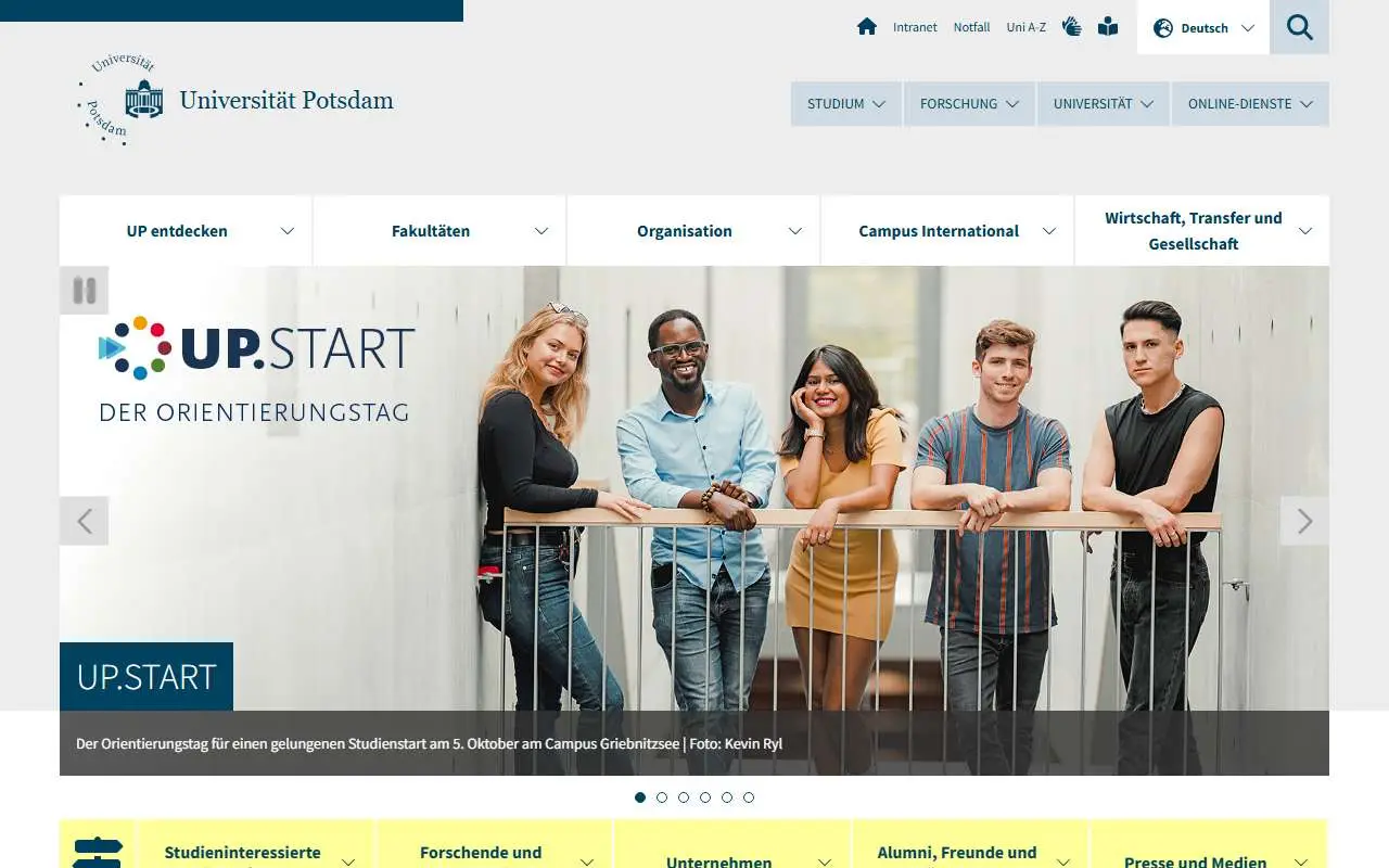 Tampilan website resmi Universitas Potsdam (uni-potsdam.de)