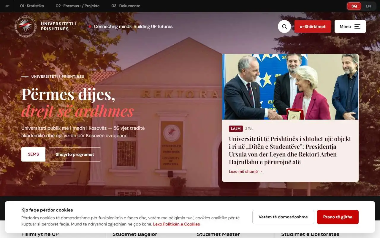 Tampilan website resmi Universitas Priština (uni-pr.edu)