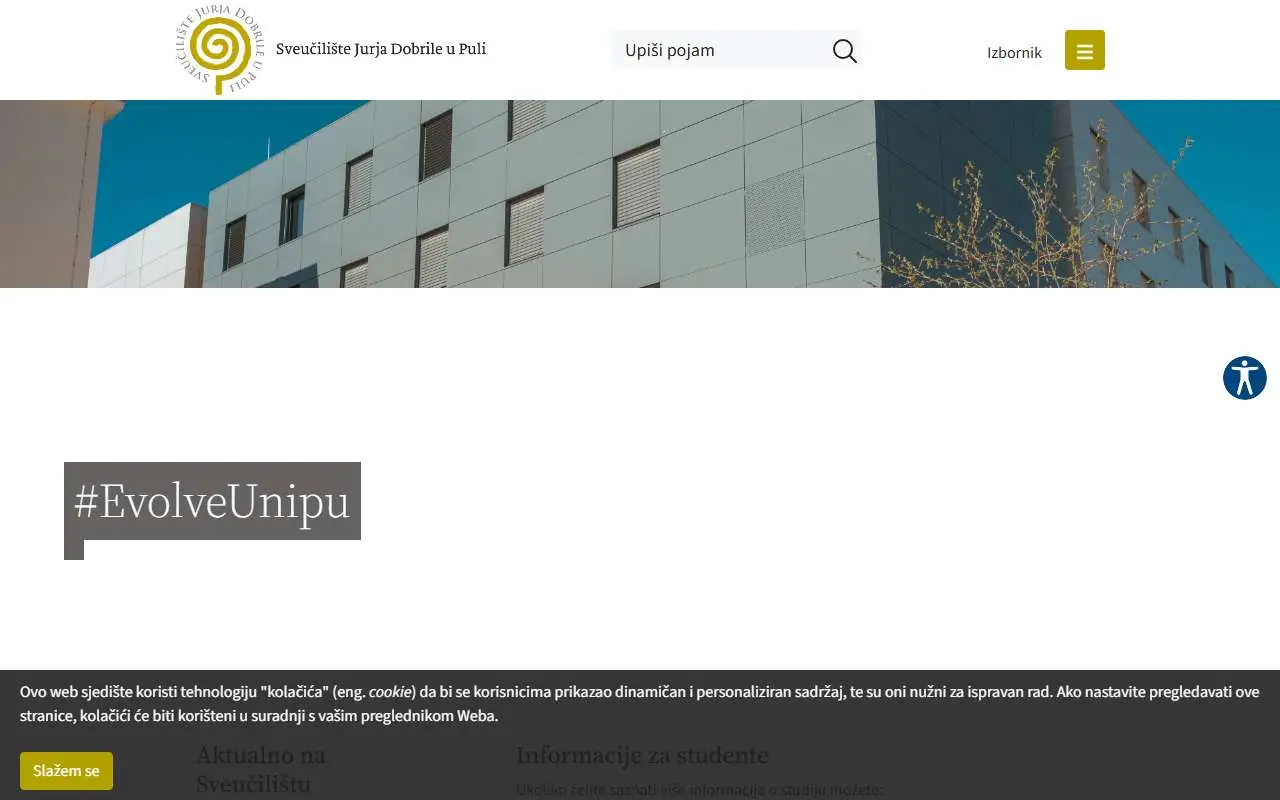 Tampilan website resmi Universitas Juraj Dobrila Pula (unipu.hr)