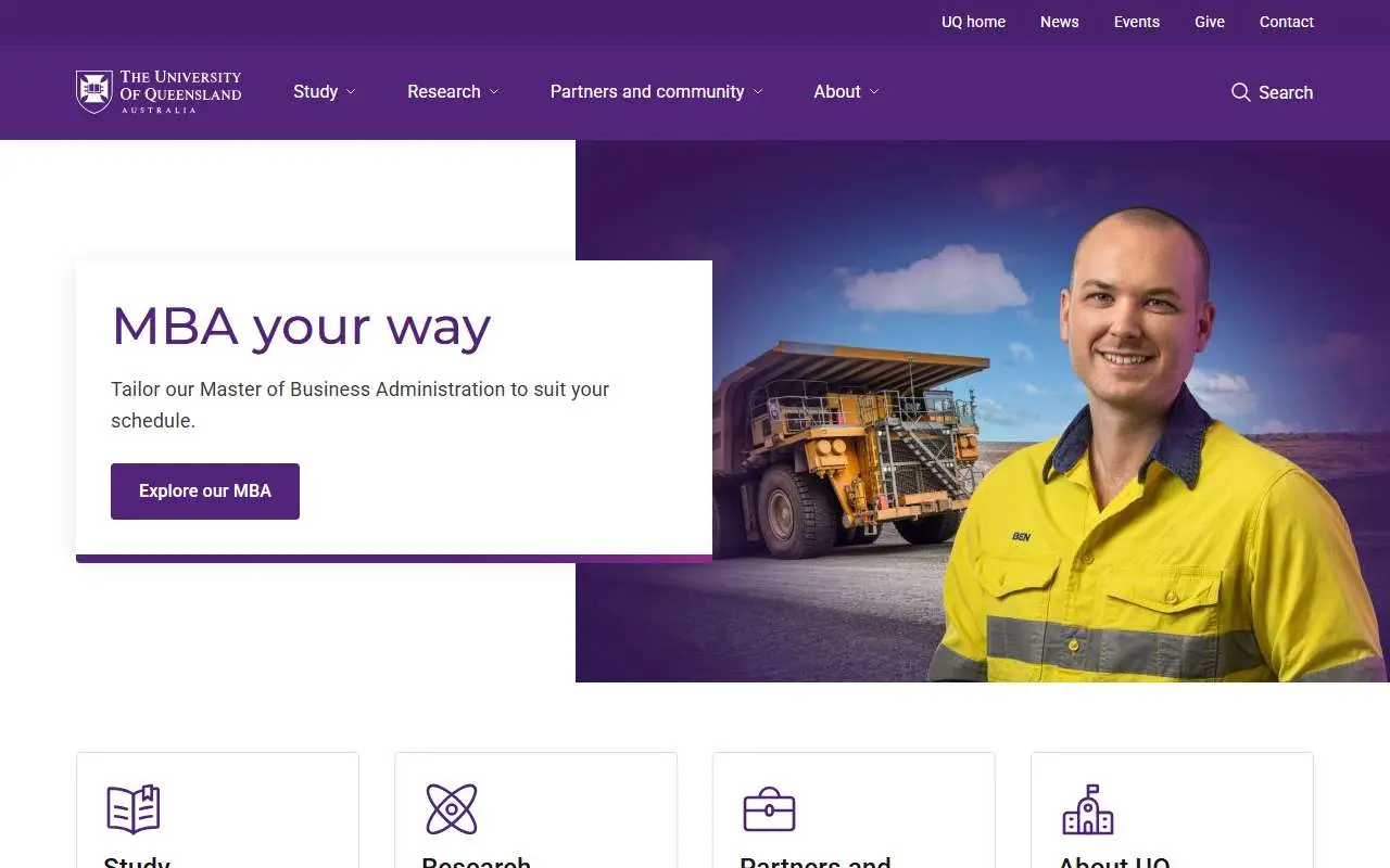 Tampilan website resmi Universitas Queensland (uq.edu.au)