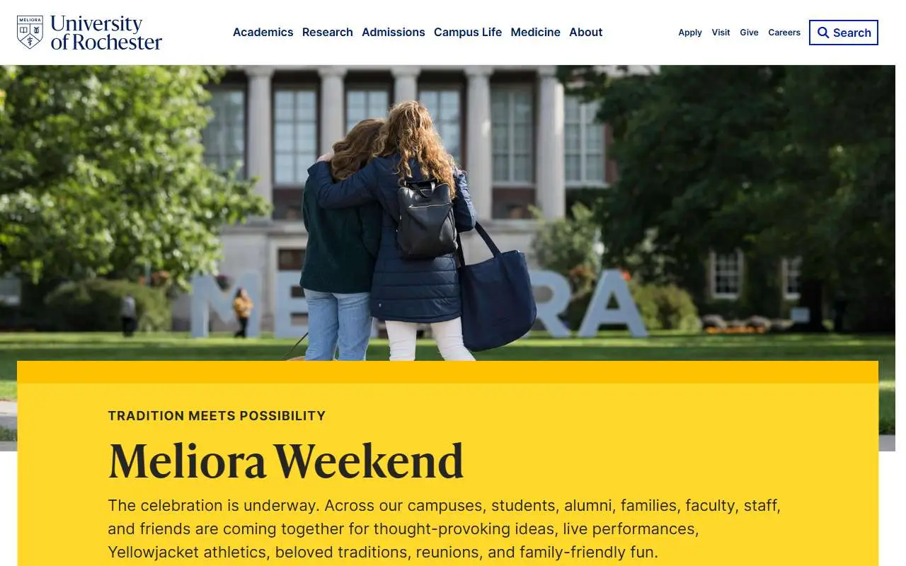 Tampilan website resmi Universitas Rochester (rochester.edu)