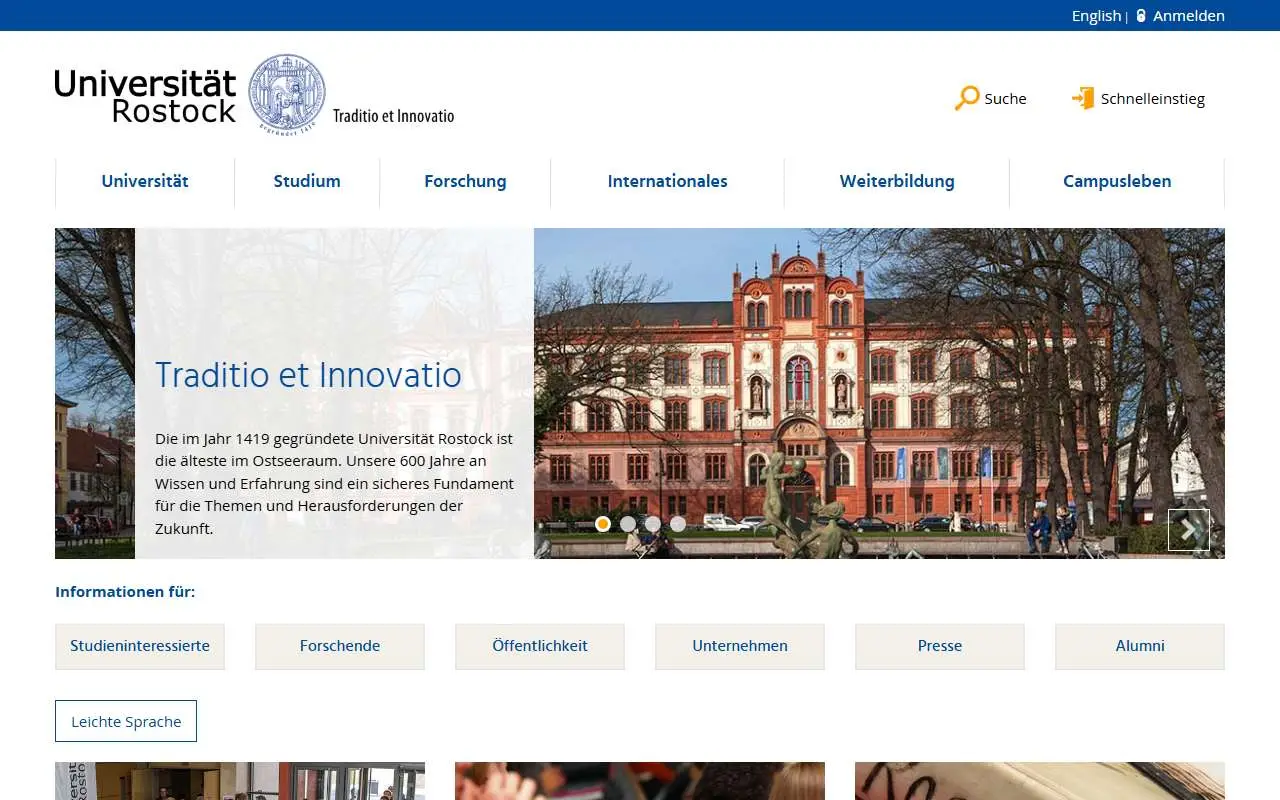Tampilan website resmi Universitas Rostock (uni-rostock.de)