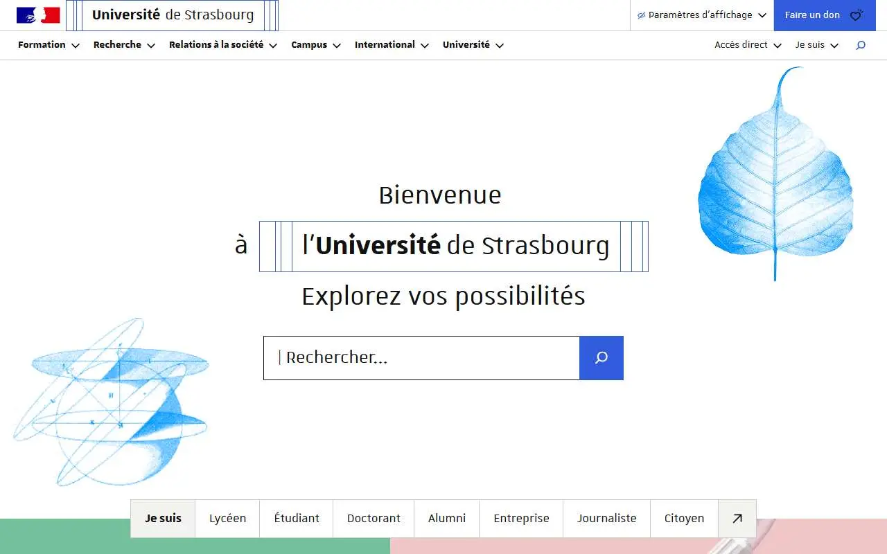 Tampilan website resmi Universitas Strasbourg (unistra.fr)