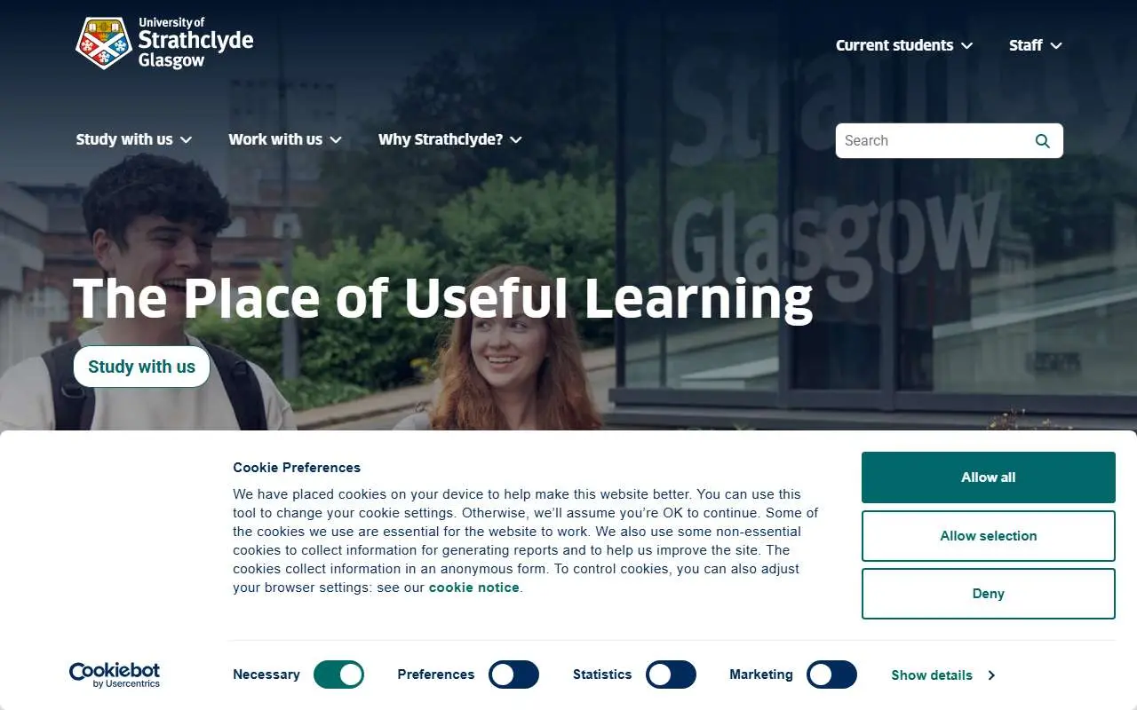 Tampilan website resmi University of Strathclyde (strath.ac.uk)
