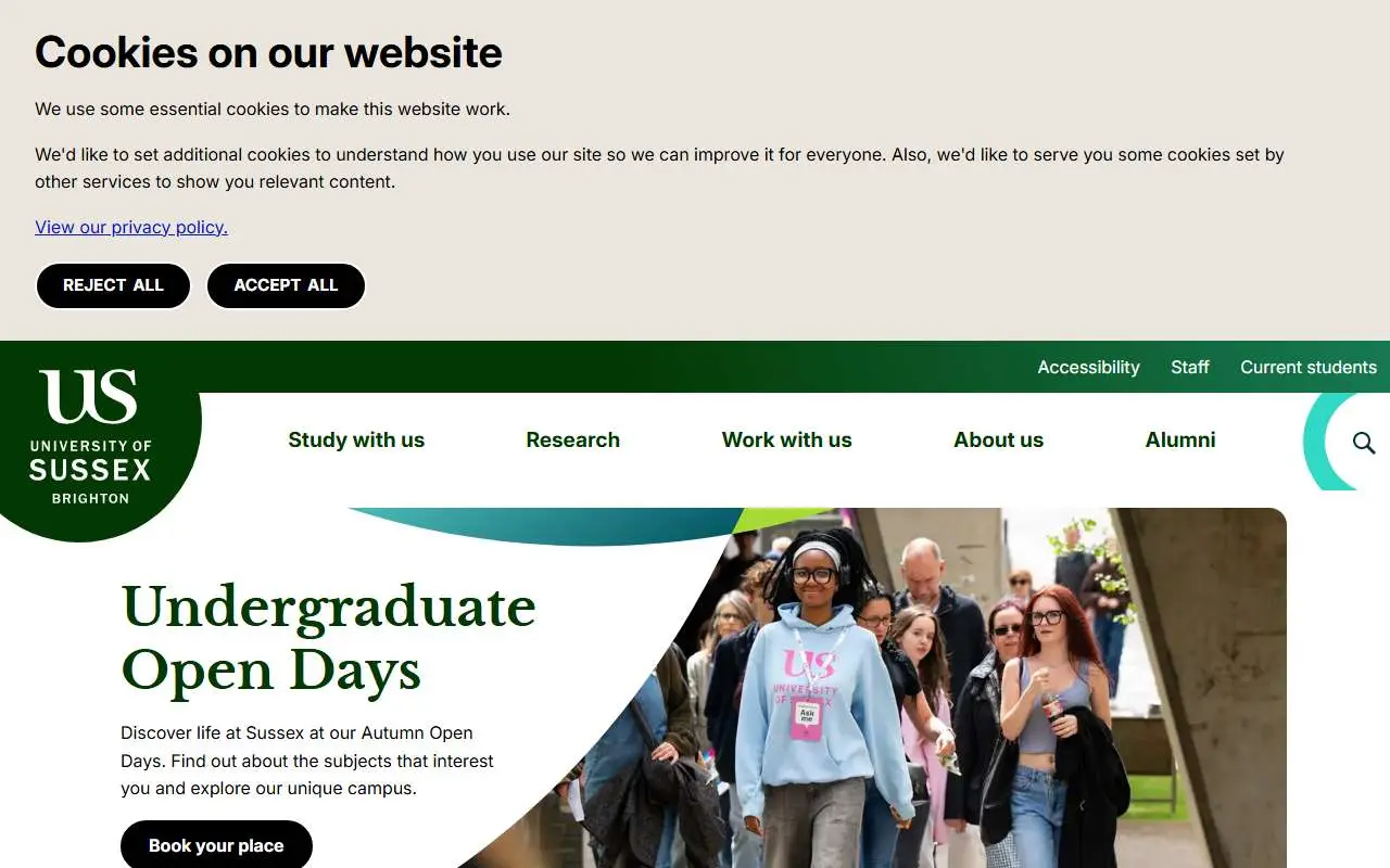 Tampilan website resmi Universitas Sussex (sussex.ac.uk)