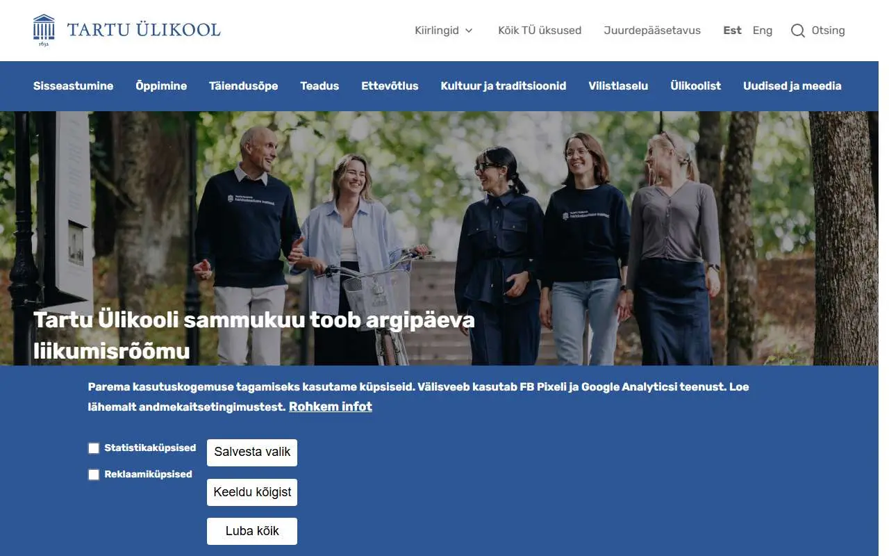 Tampilan website resmi Universitas Tartu (ut.ee)