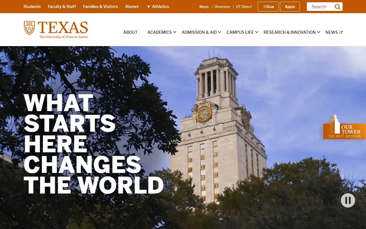 Tampilan website resmi Universitas Texas di Austin (utexas.edu)