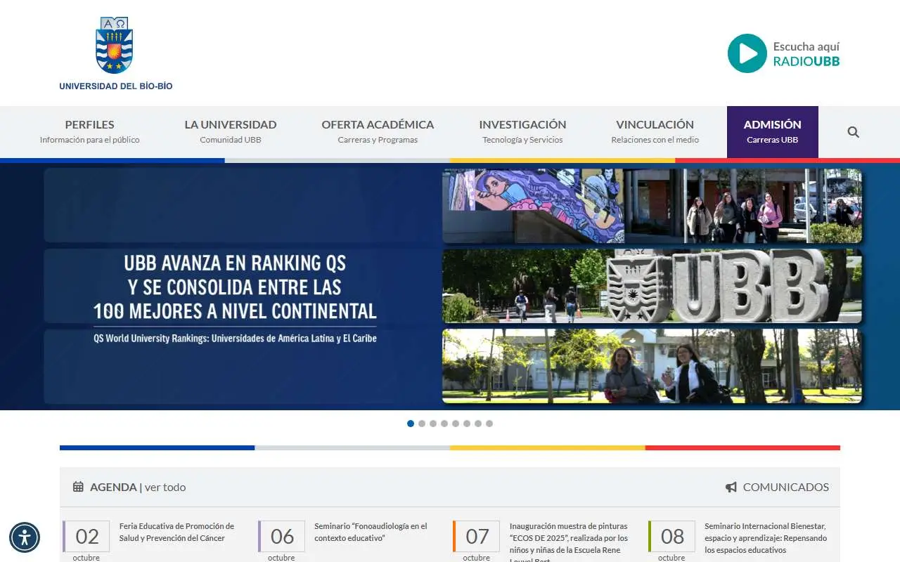 Tampilan website resmi University of the Bío-Bío (ubiobio.cl)