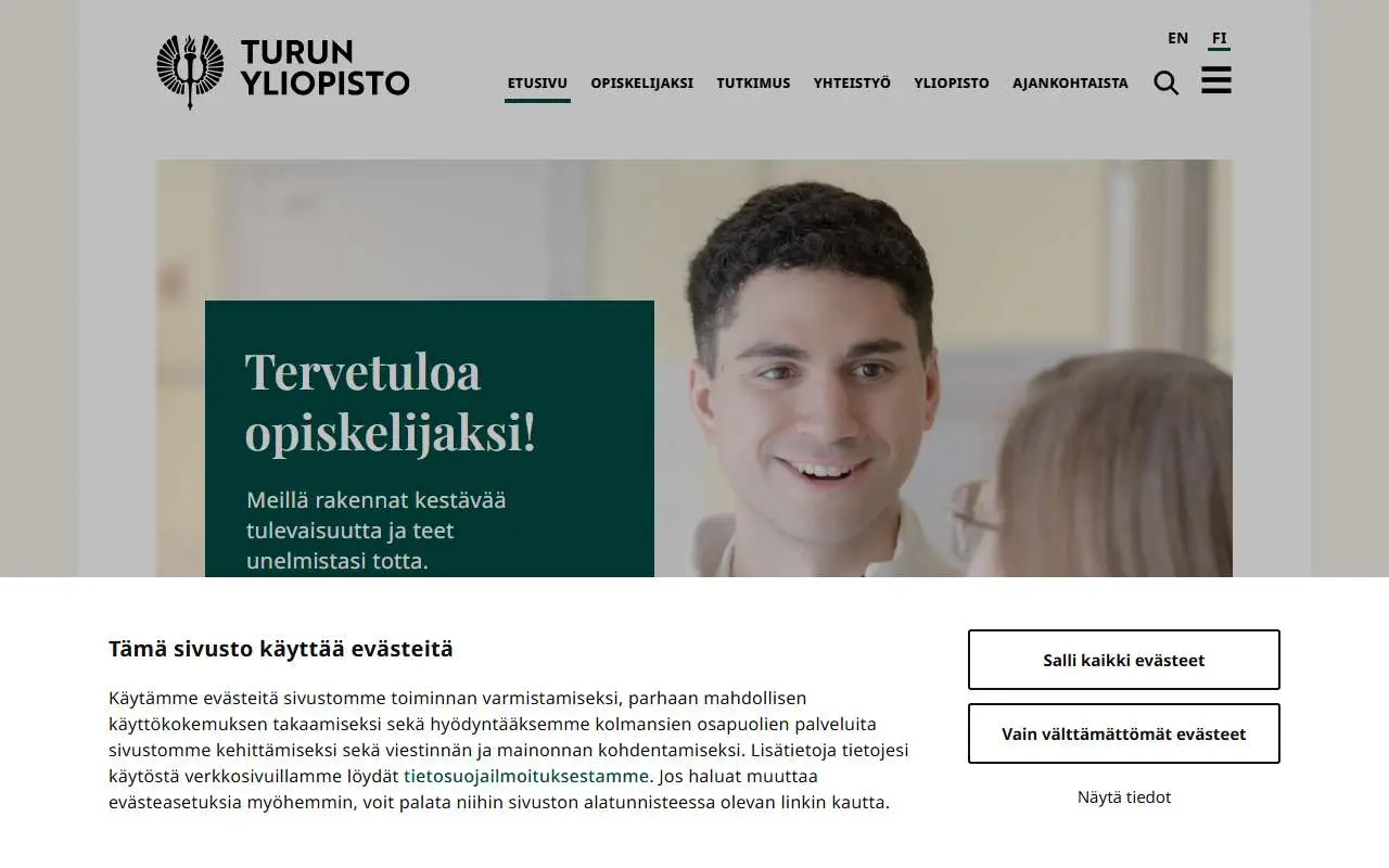 Tampilan website resmi Universitas Turku (utu.fi)