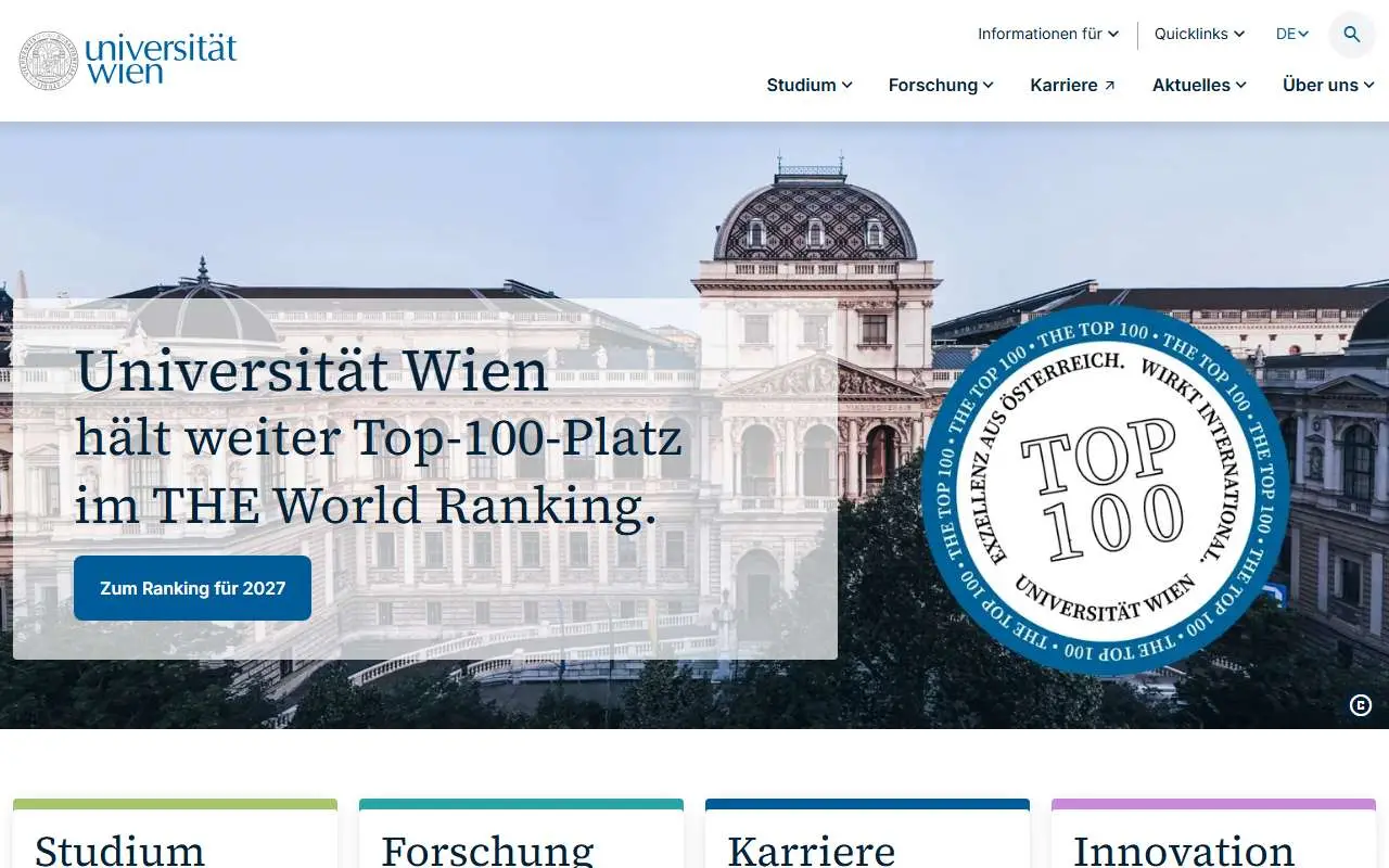 Tampilan website resmi Universitas Wina (univie.ac.at)