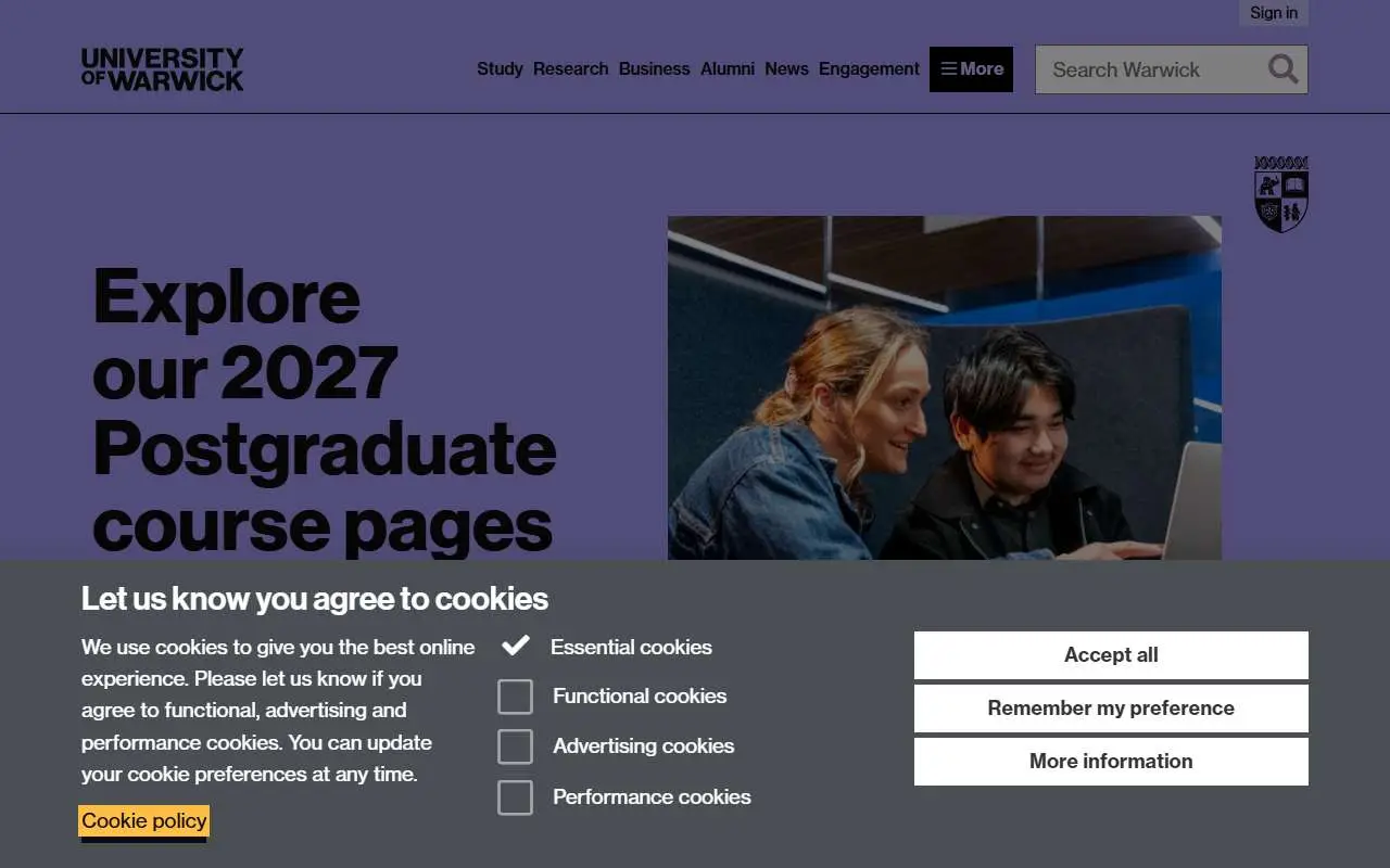 Tampilan website resmi Universitas Warwick (warwick.ac.uk)