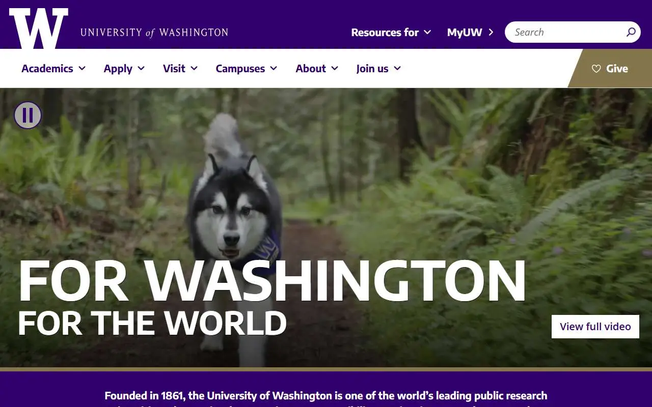 Tampilan website resmi Universitas Washington (washington.edu)