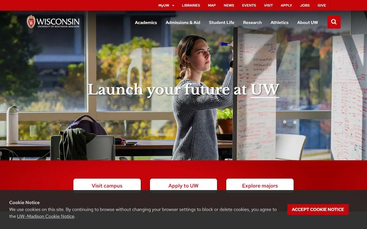 Tampilan website resmi Universitas Wisconsin–Madison (wisc.edu)