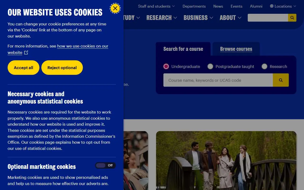 Tampilan website resmi University of York (york.ac.uk)