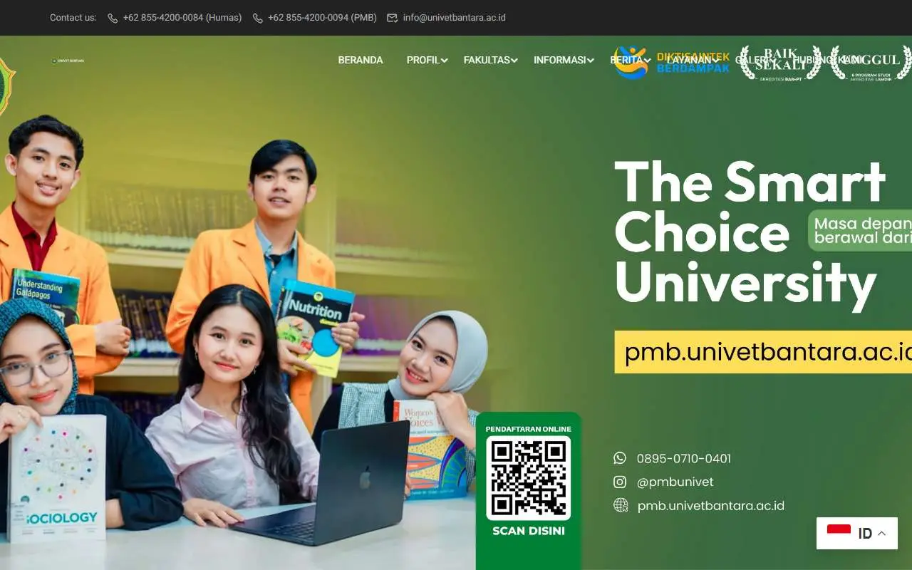 Tampilan website resmi Universitas Veteran Bangun Nusantara (univetbantara.ac.id)