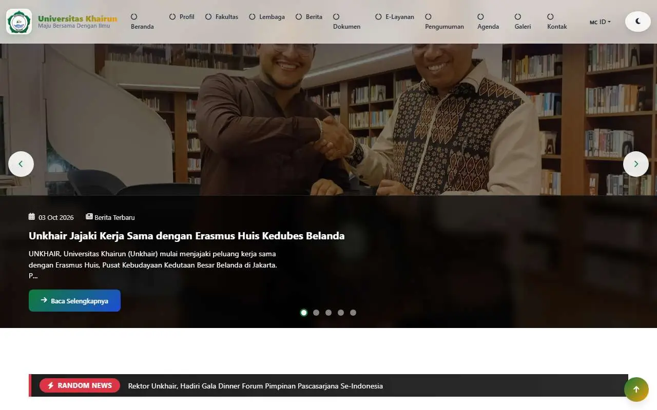 Tampilan website resmi Universitas Khairun (unkhair.ac.id)