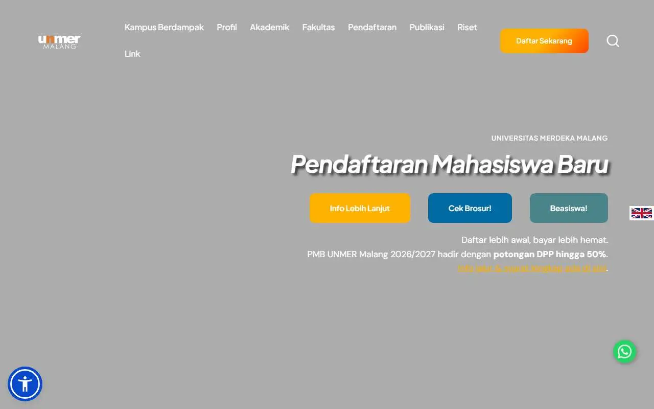 Tampilan website resmi Universitas Merdeka Malang (unmer.ac.id)