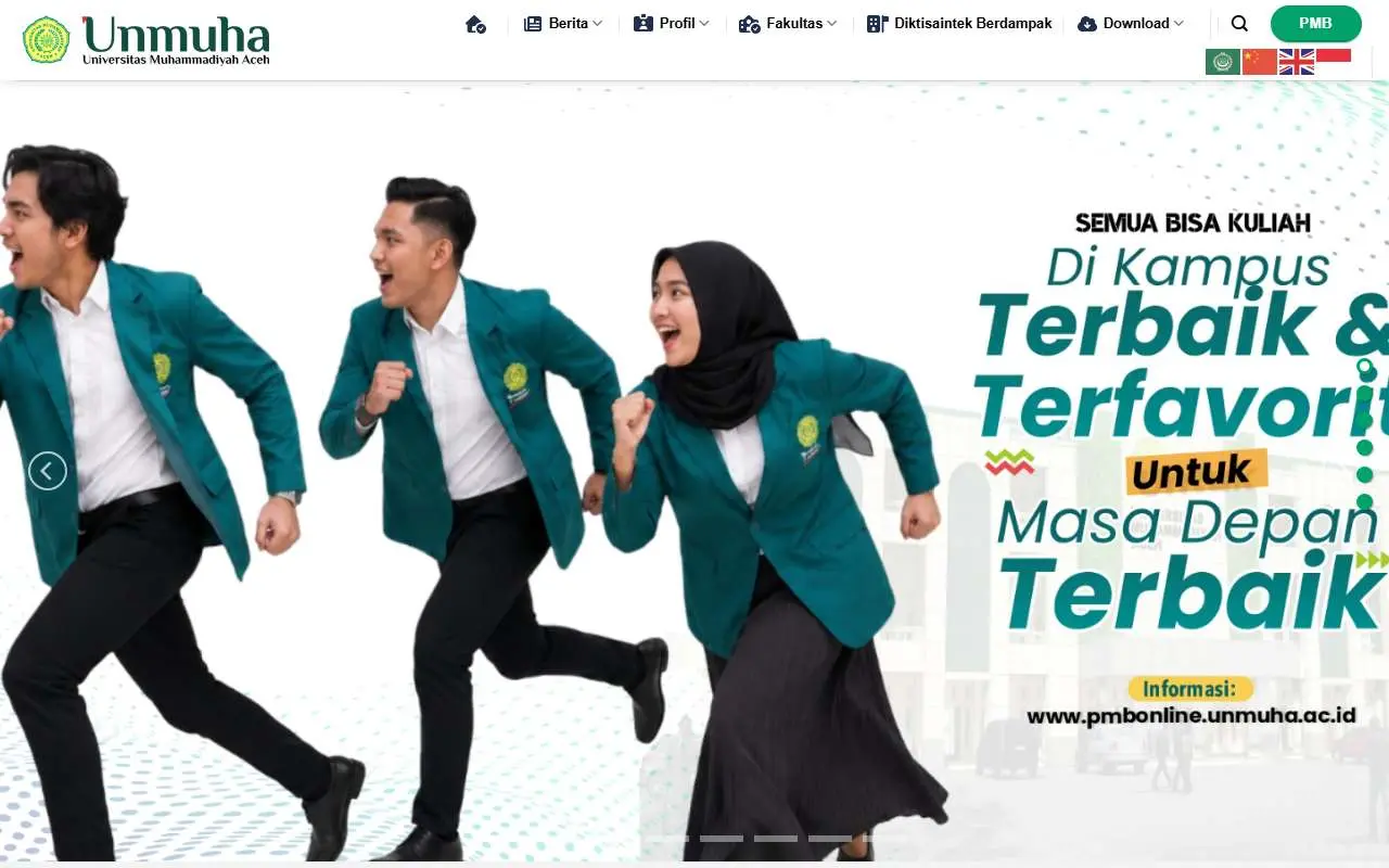 Tampilan website resmi Universitas Muhammadiyah Aceh (unmuha.ac.id)