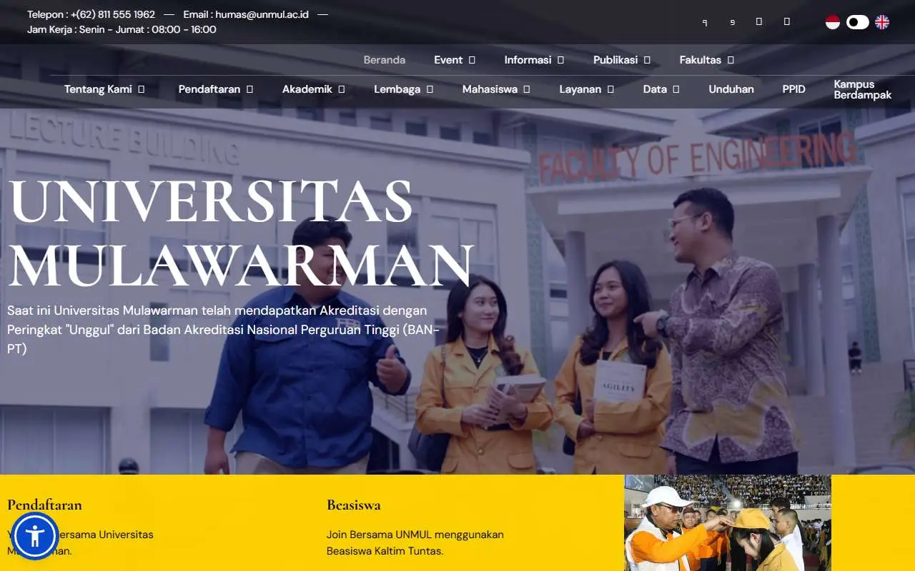 Tampilan website resmi Universitas Mulawarman (unmul.ac.id)