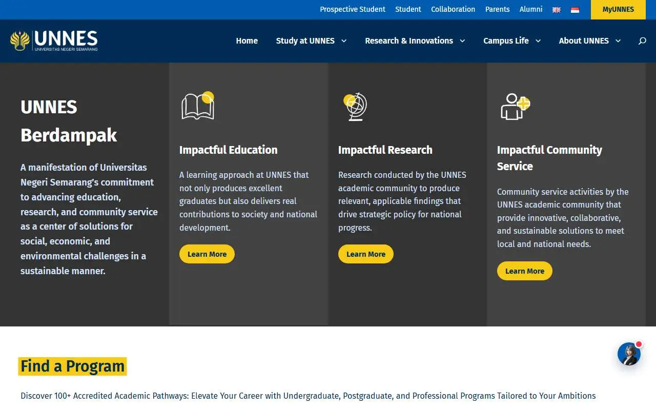 Tampilan website resmi Universitas Negeri Semarang (unnes.ac.id)