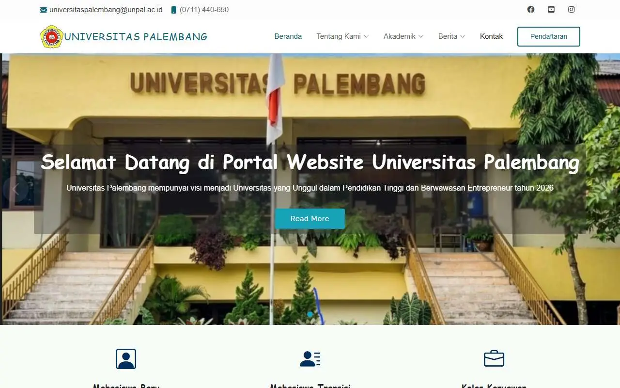 Tampilan website resmi Universitas Palembang (unpal.ac.id)