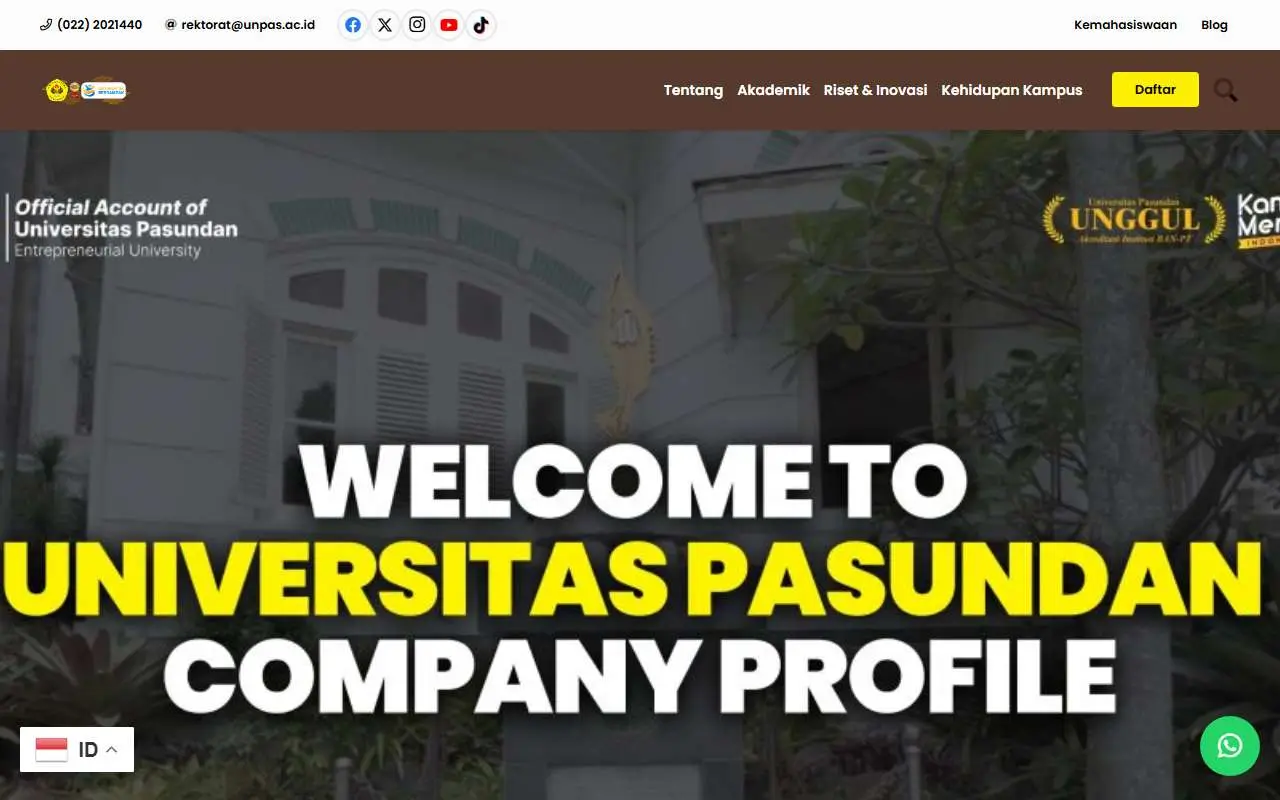 Tampilan website resmi Universitas Pasundan (unpas.ac.id)