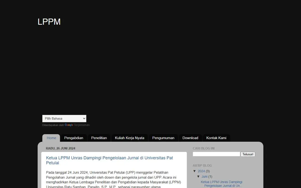 Tampilan website resmi Universitas Ratu Samban (unras.ac.id)
