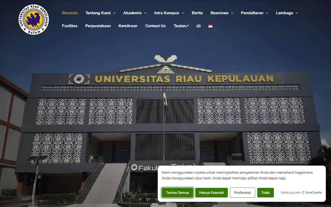 Tampilan website resmi Universitas Riau Kepulauan (unrika.ac.id)