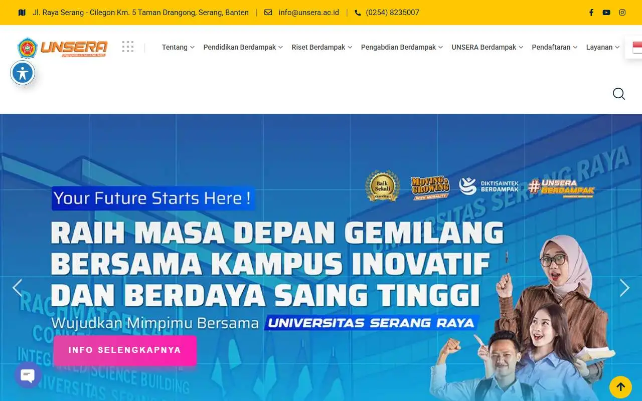 Tampilan website resmi Universitas Primagraha (unsera.ac.id)
