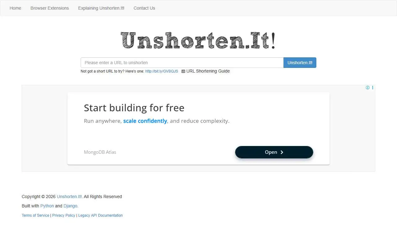 Tampilan website resmi Unshorten.It (unshorten.it)